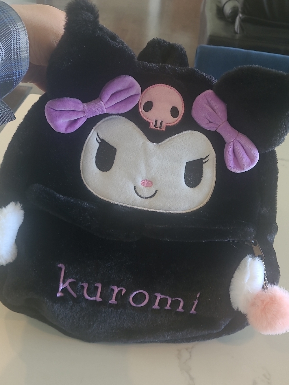 Kuromi Kids Plush Character Backpack in Black and Purple